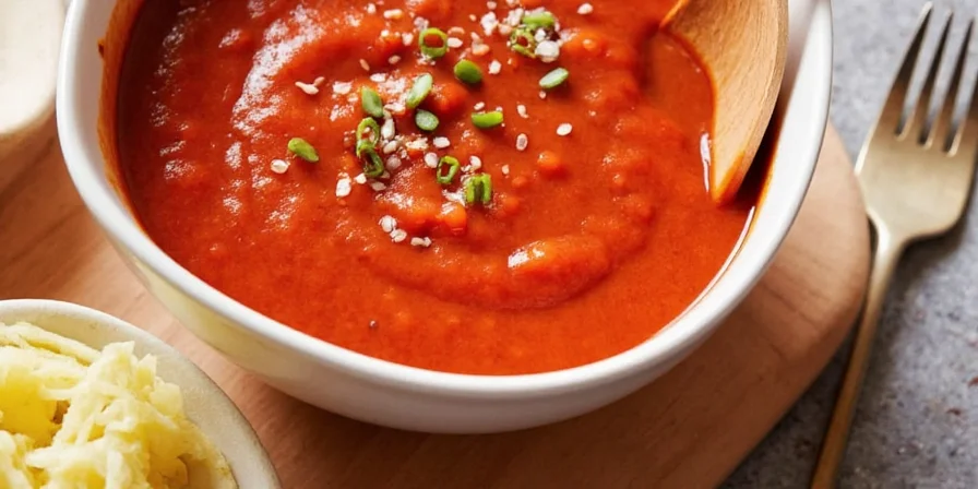 Blending red chili sauce into a smooth puree