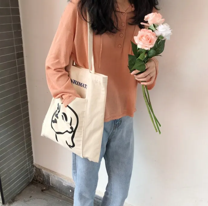 

RTS stock cotton pocket cotton shopping bags canvas tote bag with outside pockets, One colors or custom