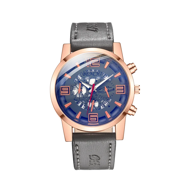 

New Luxury Men Leather Strap Bands Round Waterproof Watch Wristwatch Analog Quartz Watch, 10 colors