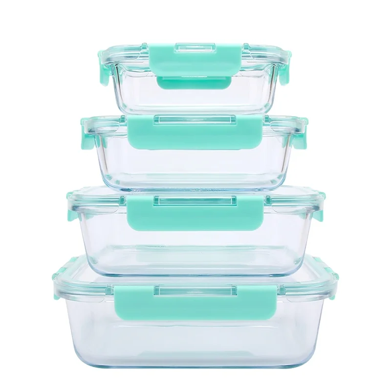 

Rectangle Microwave Oven Heat resistant Leakproof Glass Lunch Box Set with lid, Any color is available