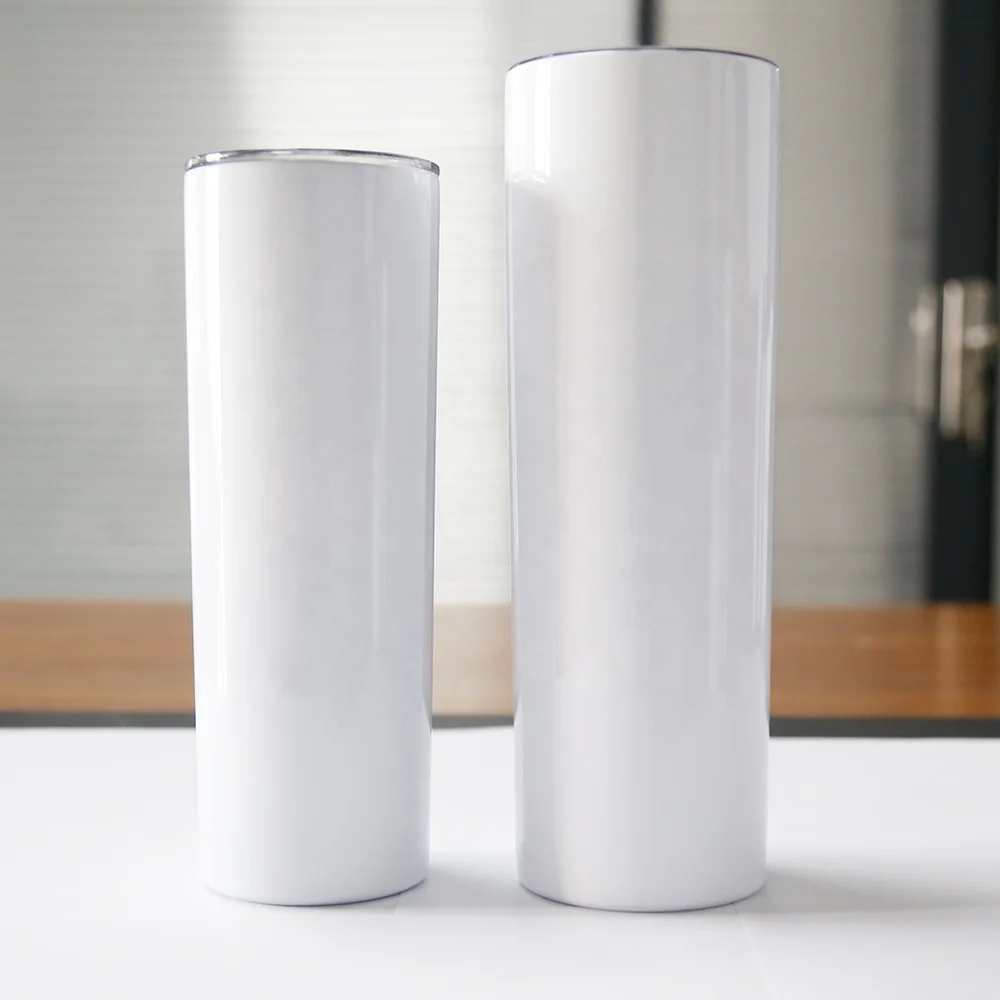 

20 oz 30 oz ready to ship white straight stright coated sublimation blanks skinny tumblers cups for sublimation printing, Customized colors acceptable