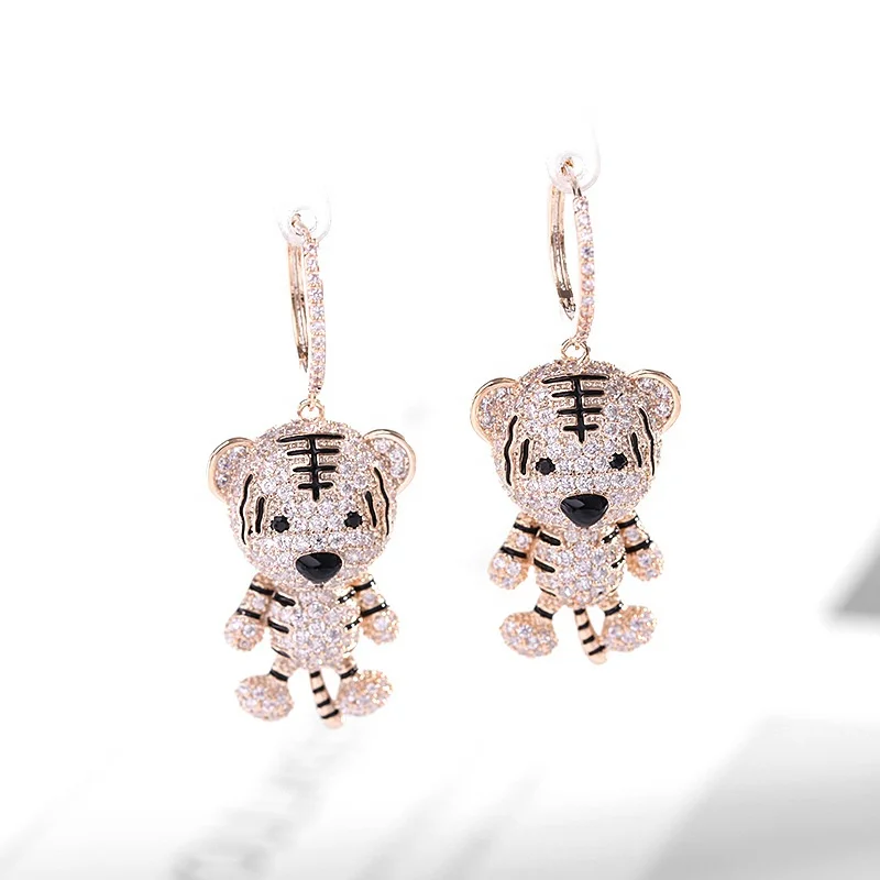 

European And American New Trend Fashion Cute Animal Earrings Creative Exaggerated Little Tiger Pendant Ear Jewelry, Customized color