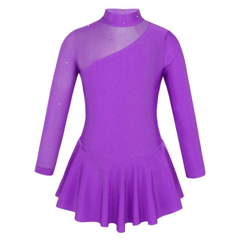 

Kids Girls Long Sleeve Mock Neck Figure Ice Roller Skating Dress Gymnastic Leotard Dance wear Costumes