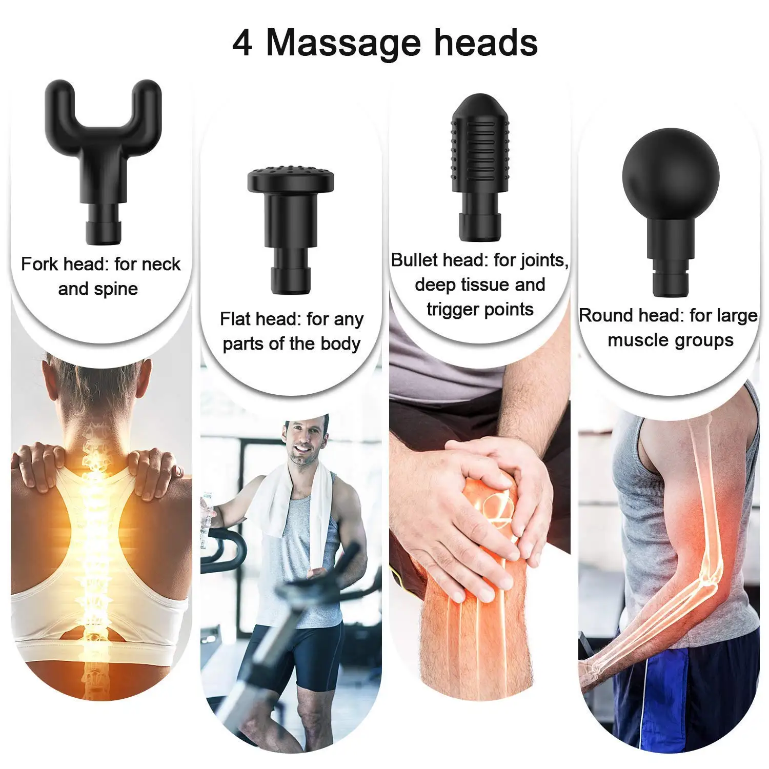 Rechargeable Massage Gun Professional Deep Tissue Massager for Muscle Tension Relief with 4 Massage Head for Body