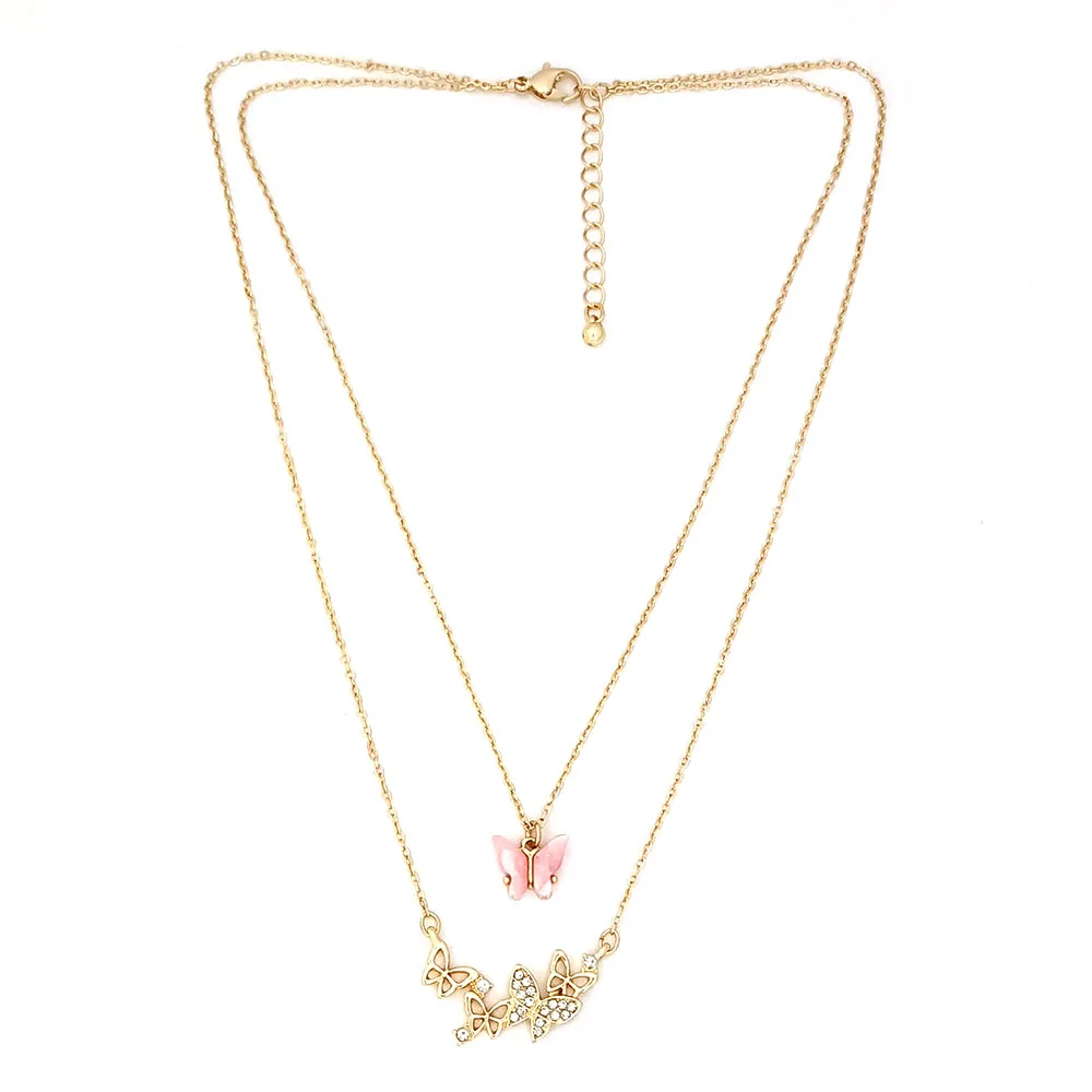 

Korean Delicate Butterfly Necklace Multilayer Gold Plated Chain Necklace For Popular Women