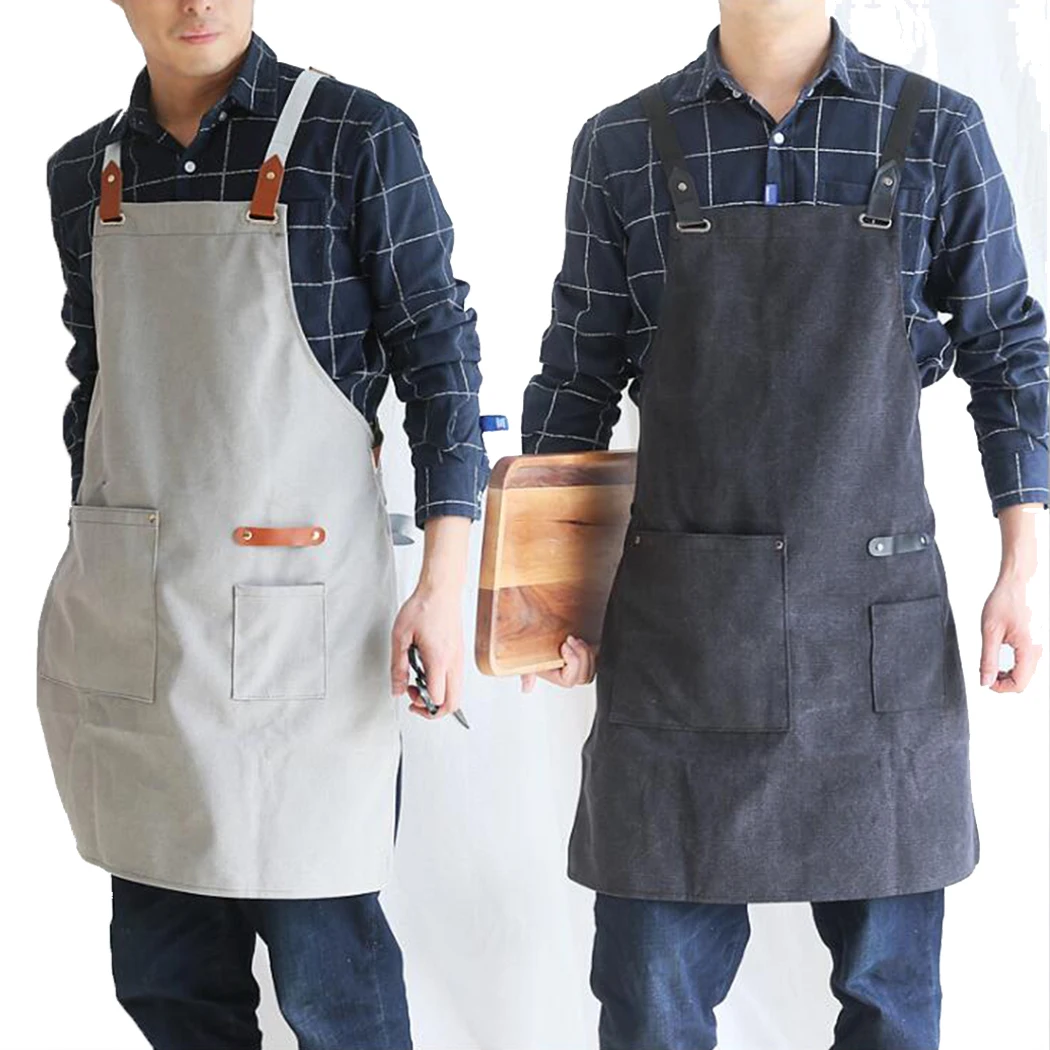 

Black Cotton Canvas Work Apron Garden Barista Barber Apron for Men, 2 different colors