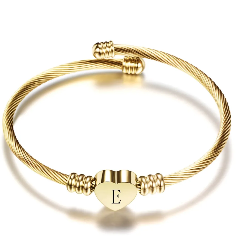 

Letter Gold Color Stainless Steel Heart Bangle