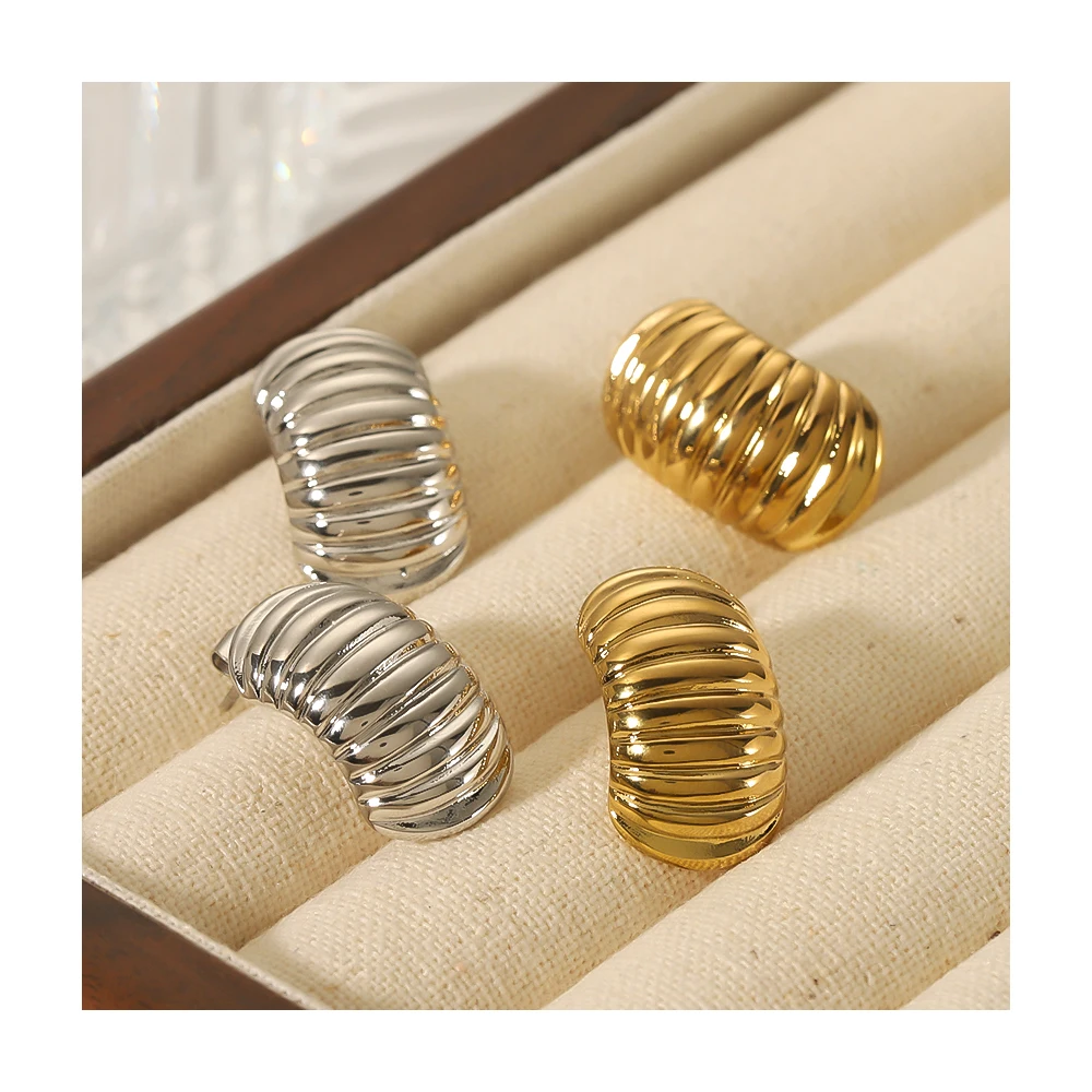 

New Designed Stainless Steel Earrings Twisted Half Hollow Out Stripes Textured Stud Earrings Wholesale Bulk