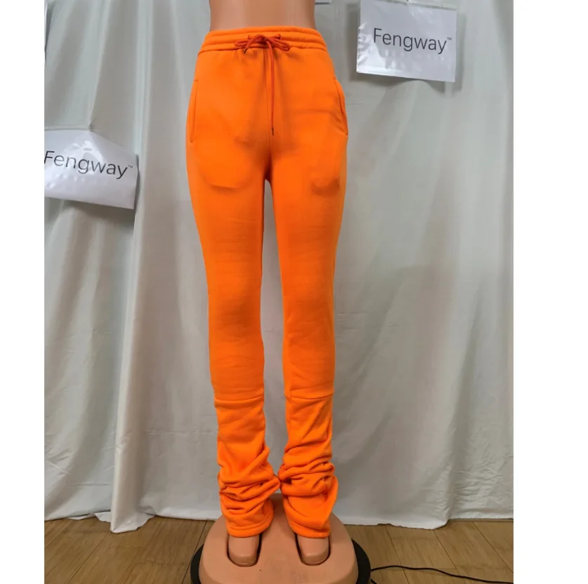 

2020 FENGWEI S-2xl Fall Fashion Women Mid Thick Waist Drawstring Pleated Flare Pants Sweat Thick Stacked Leggings Women, Green, gray, black, pink. blue, orange, khaki, white, dark gray