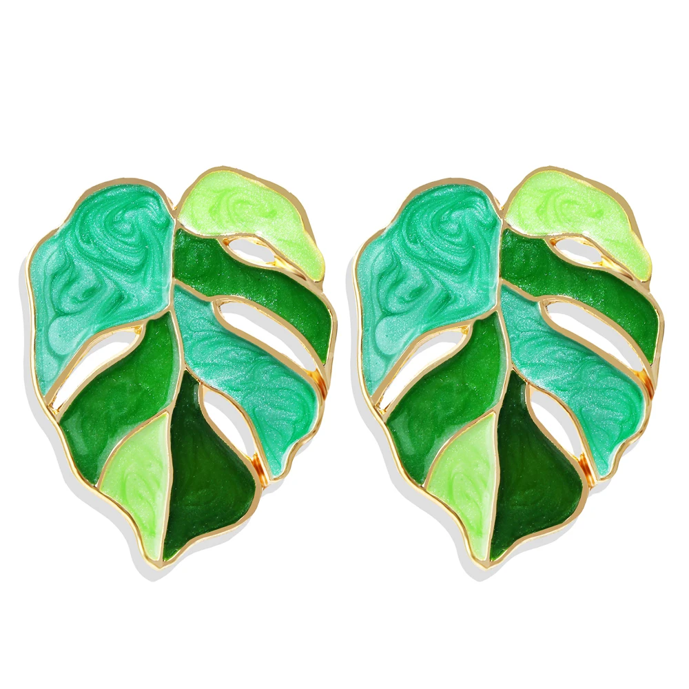 

51266 Small Fresh Drop Oil Leaf Stud Earrings Green Alloy Women Girls Boho Ear Stud Jewelry Gifts Earrings