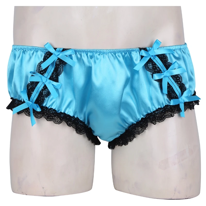 

iEFiEL Sexy Mens Silky Satin Sissy Lingerie Underwear French Maid Sissy Crossdress Panties Thong Underwear