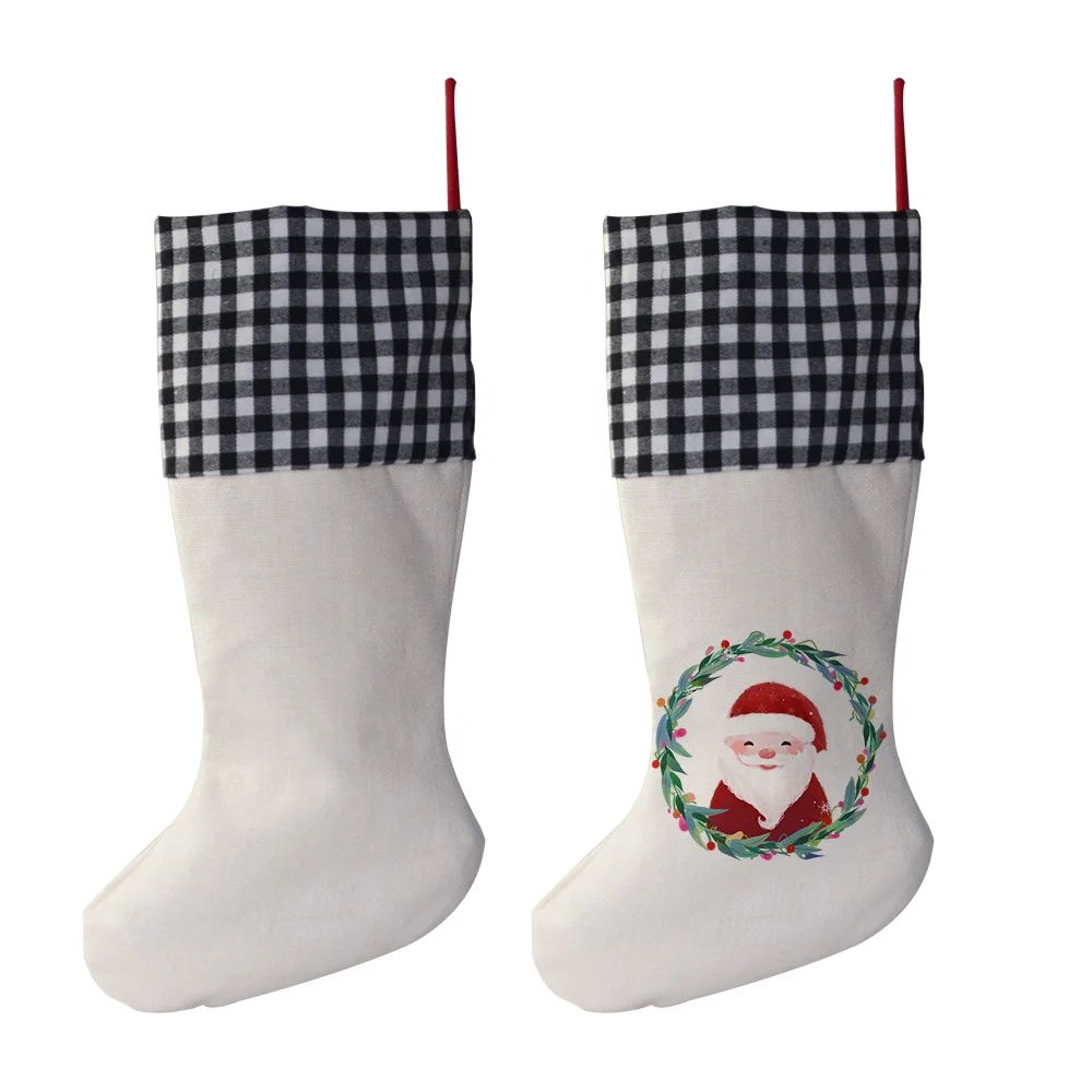 

Subbank Christmas Stockings Classic Red And Black Plaid Christmas Decorations Sublimation Blank Linen Christmas Stocking