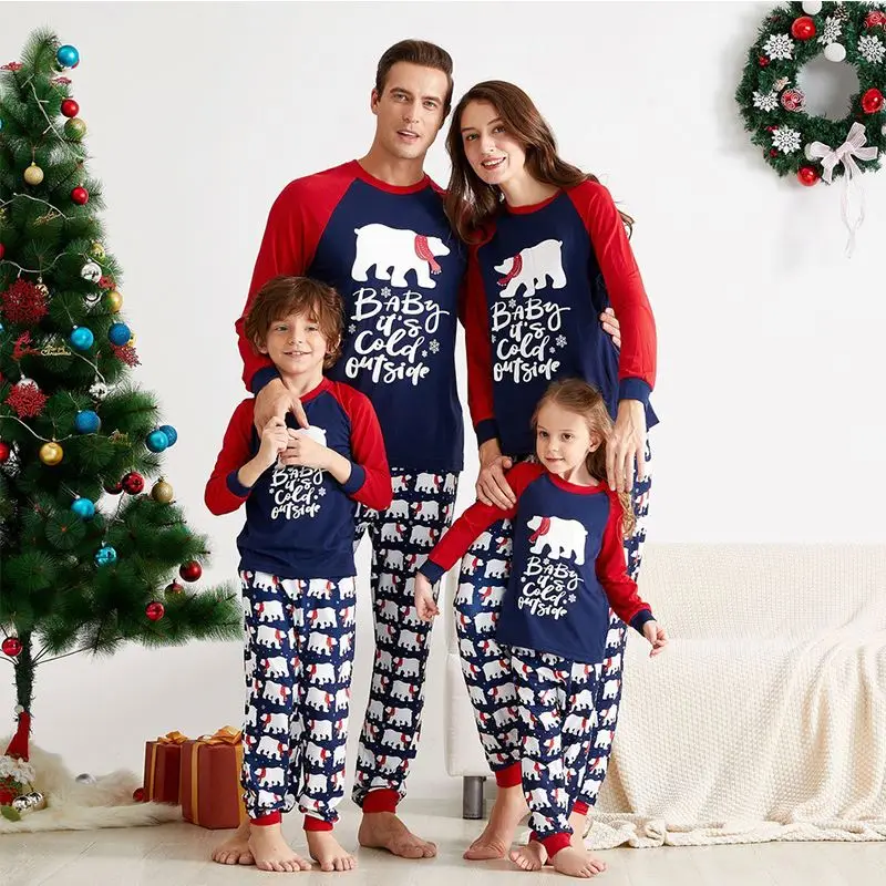 

2022 New Christmas Pajamas Bear Print Christmas Parent-child Pajamas Set Home Wear Pajamas Two-piece Set