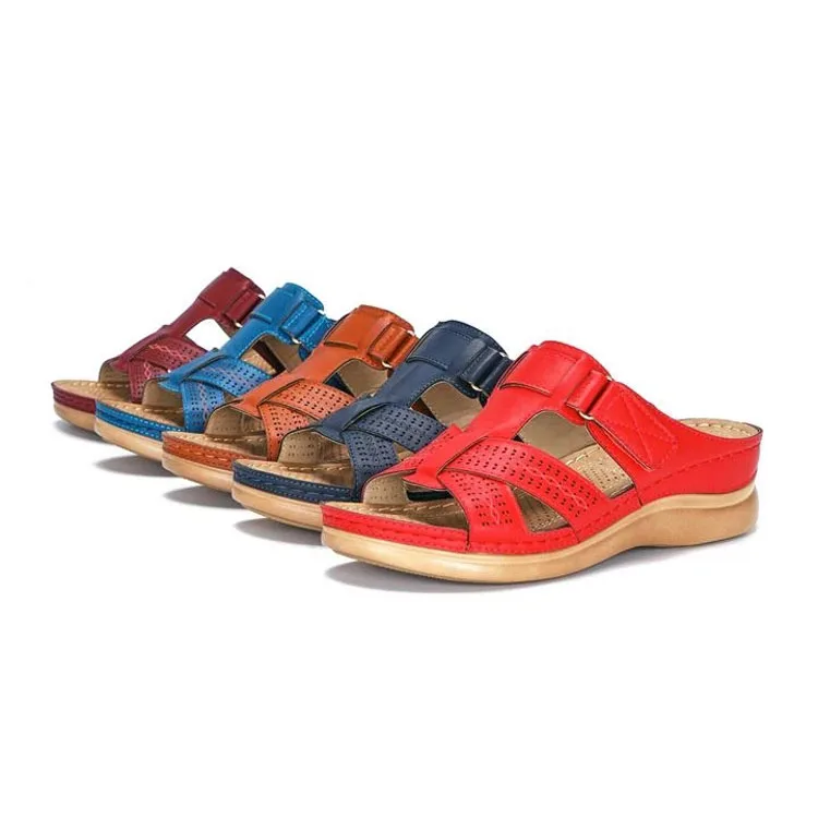 

New Style Fashion Wedge Heels Shoes For Women Casual Shoes Leather Thick Heels Sandals, As picture