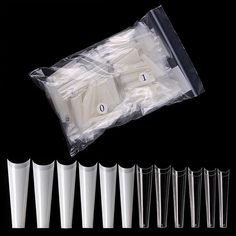 

504pcs Easy Half Cover C Curve Long Clear XL XXL Tapered Coffin Shape Nail Tips, As the picture