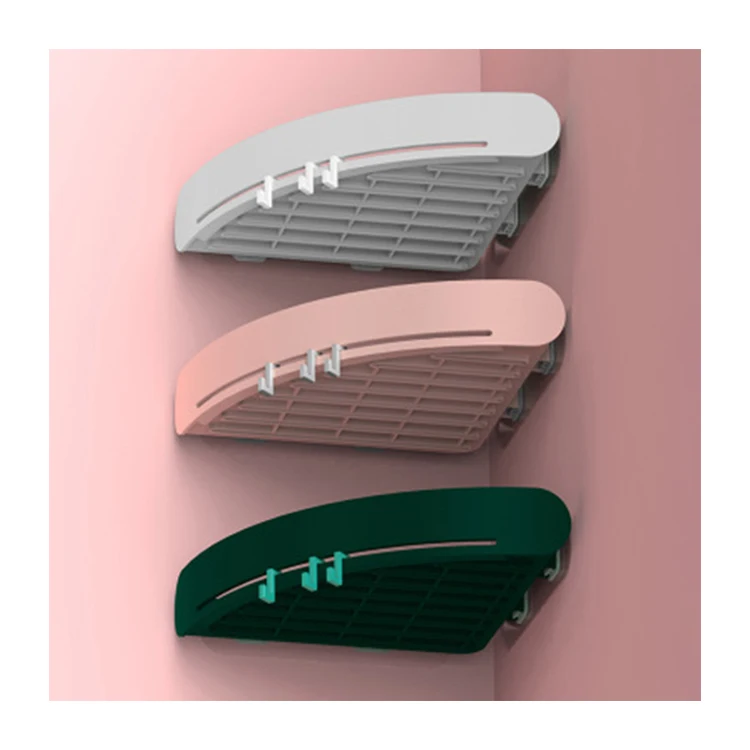 

New Design Nordic Triangle Plastic Corner Organizer Wall Bathroom Shelf, White, grey, pink, green