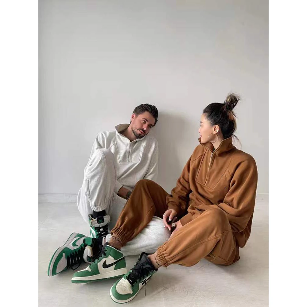 

Custom logo sweatshirt women set wholesale unisex 2 piece fashion sweatsuit set women Vintage cotton sweatshirt