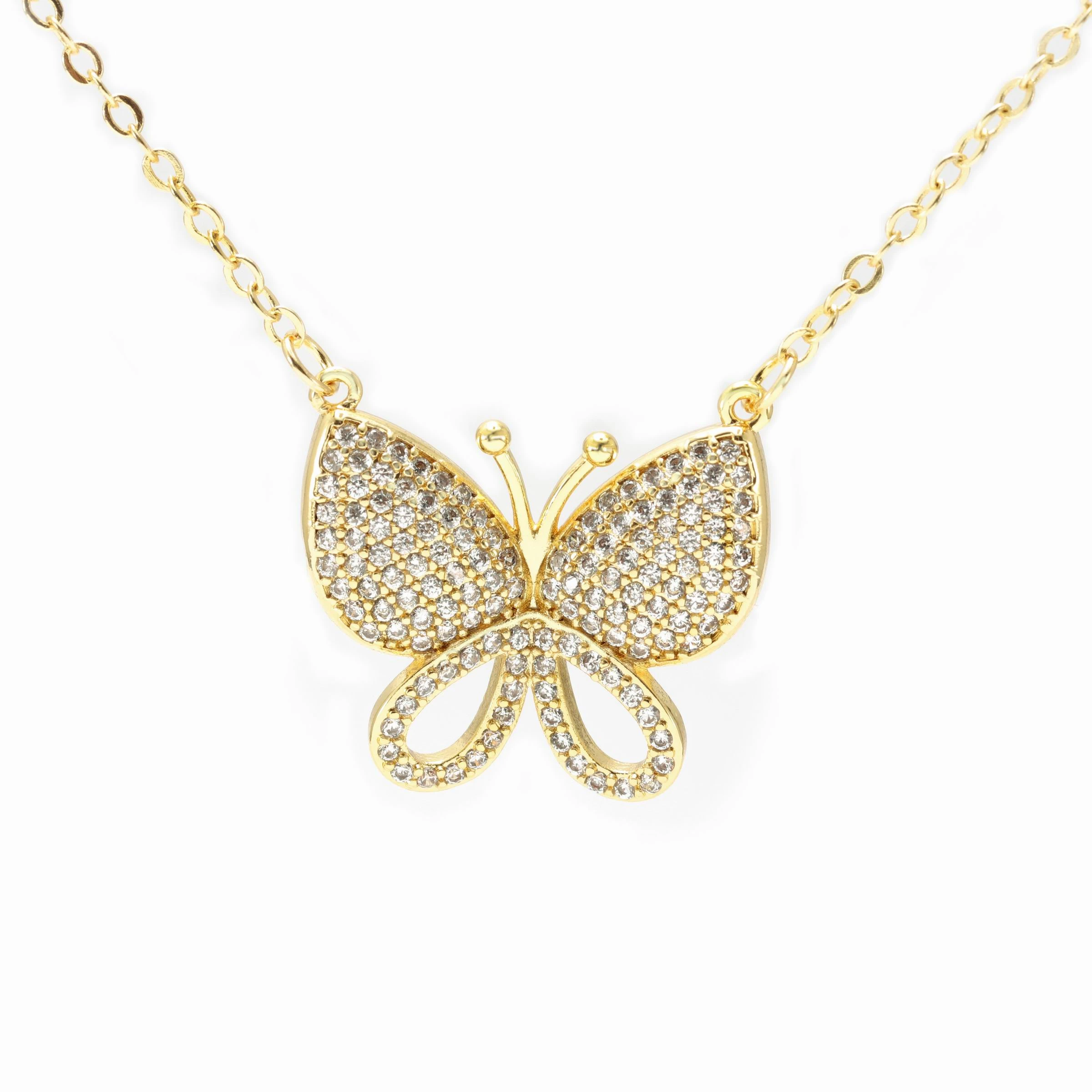 

New cubic zirconia brass necklace gold plated butterfly necklace jewelry women