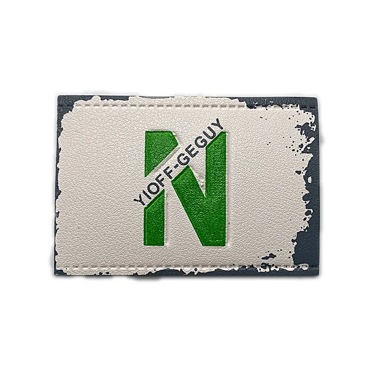 

Fashion Factory Custom Green Letter N Leather Logo Embossed Leather Label for Garment, Customized colors