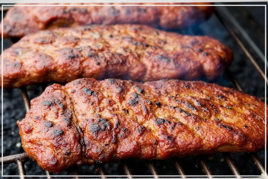 Thermometer checking meat temperature during smoking