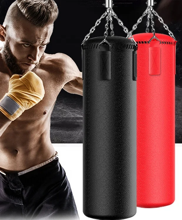 

High Quality gym PU Leather Kicking Boxing Bag 100cm 85cm Punching Bag Indoor Sports Earthbags Training, Black/red