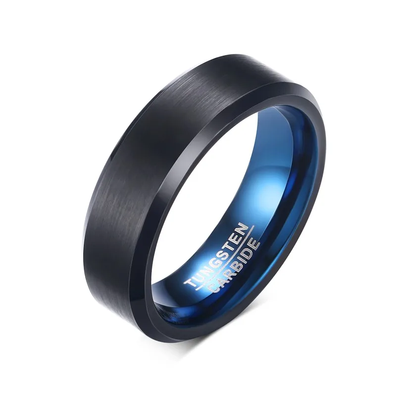 

6mm Black Matte Finish Men's Tungsten Ring High Polished Beveled Edge Tungsten Carbide Wedding Bands