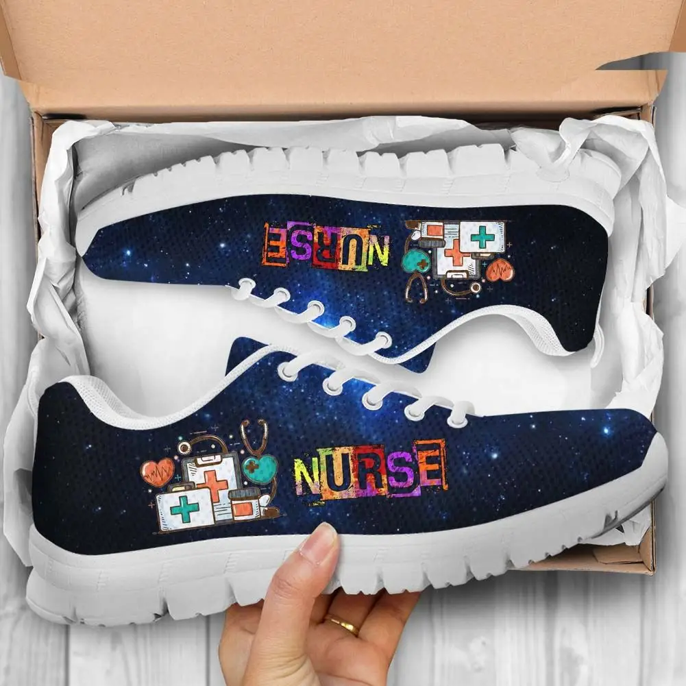 

Print On Demand Cute Cartoon Nurse Women Lace Up Sneakers Casual Custom Your Design Female Spring/Autumn Flats Footwear Leisure, As image shows