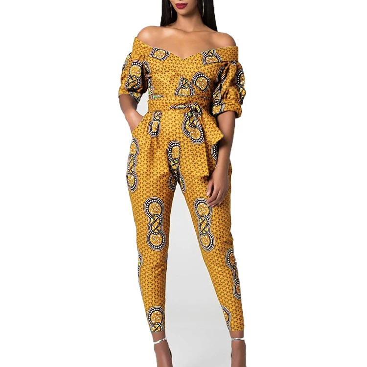 Off Shoulder Jumpsuits Long Pants For Women Elegant Short Sleeve African Playsuit Sexy Club Rompers Overalls
