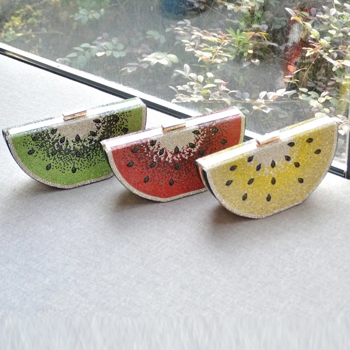 

2021 Luxury Bling Women Fruit Bag Crystal Evening Party Acrylic Clutch Handbag Ladies Rhinestone Watermelon Beads Clutch Purse