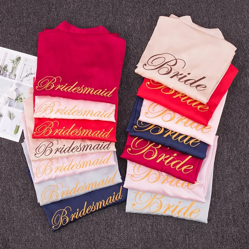 

Wedding Bridesmaid Embroidered Robes Women Sexy Satin Robes