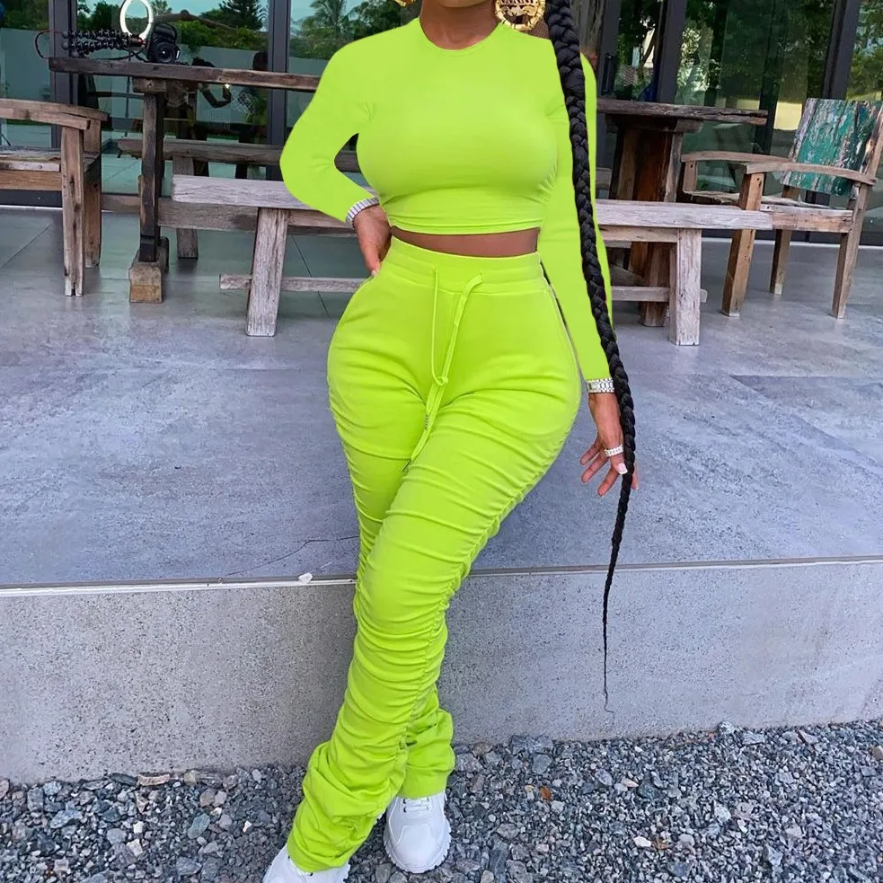 

s308a 2020 winter Two-piece suit Fall and winter pure color pleated fashion casual suit, Pink red gray black wine red green light blue