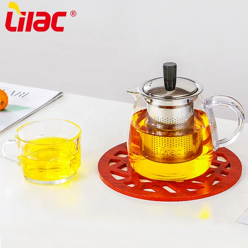 

Lilac BSCI SGS LFGB 550ml new design decorative small stainless steel infuser glass teapot tea pot