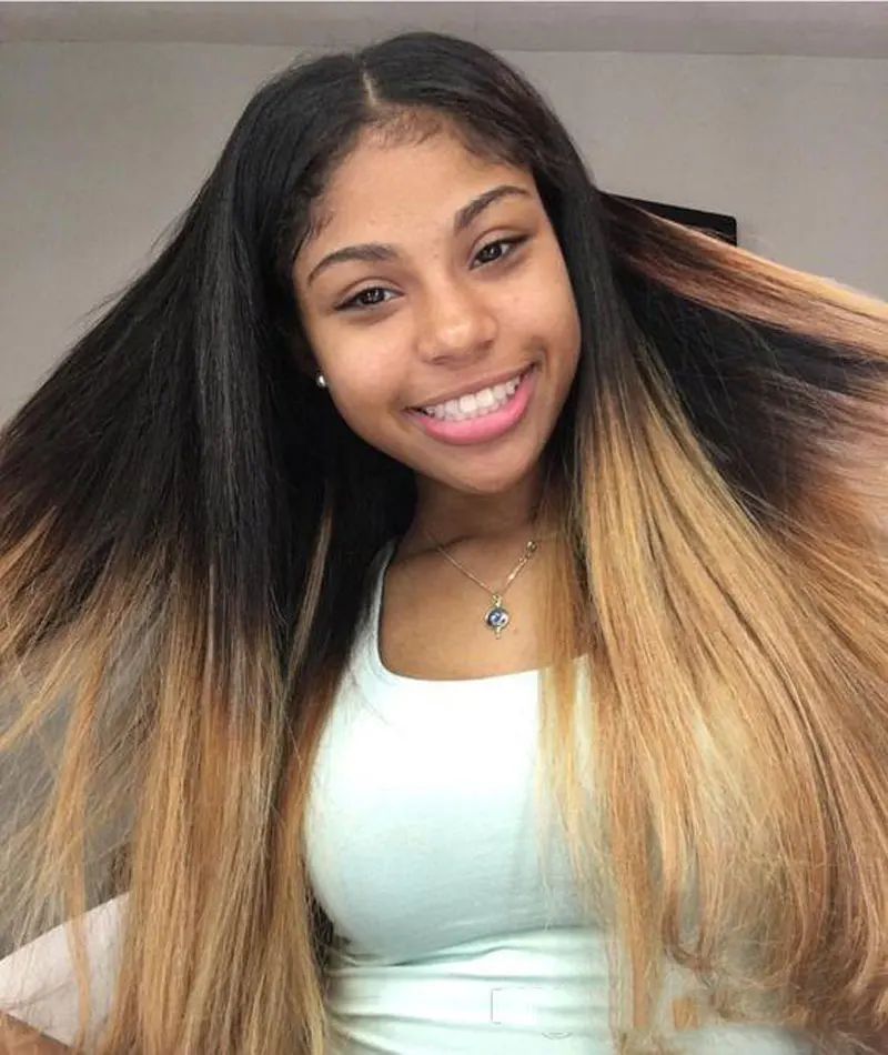 100% virgin remy brazilian 10-26inch straight 1b 27 ombre human hair wigs for black women lace front