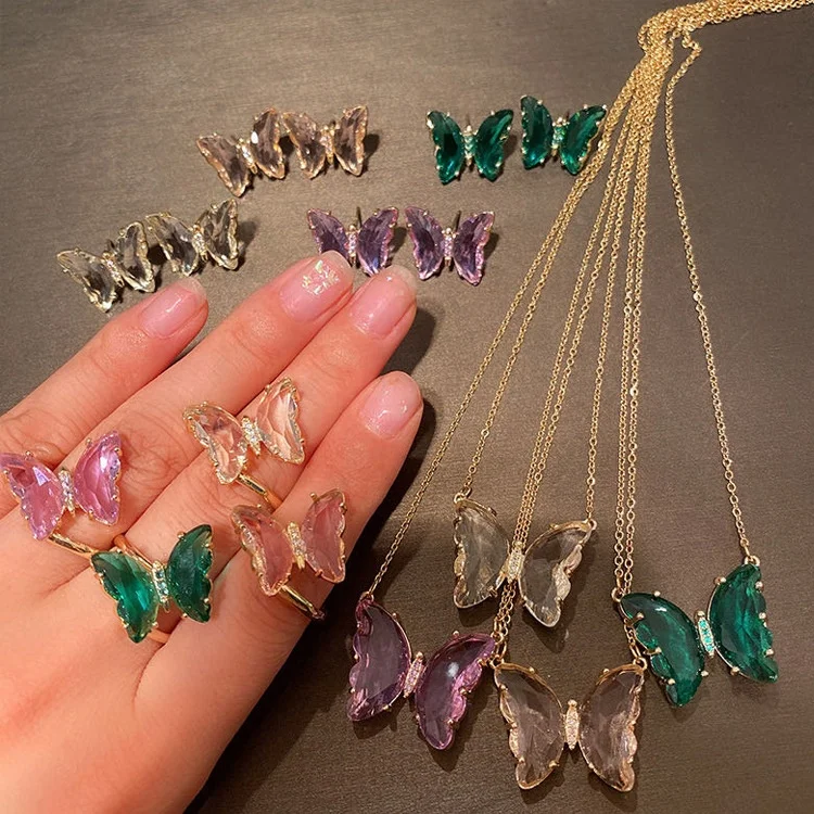 

Alloy Multi Color Transparent Glass Zircon Butterfly Jewelry