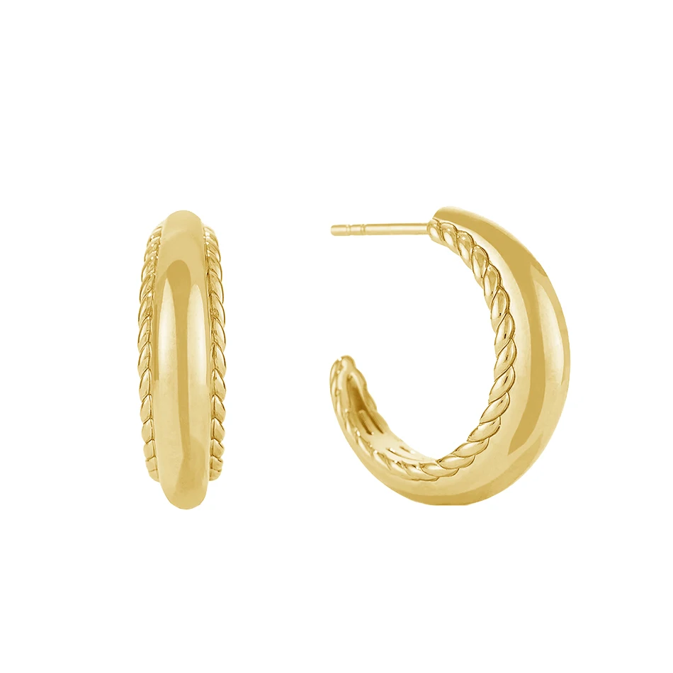 

wholesale fashion jewelry 925 sterling silver women earrings 18k gold plated handcrafted rope dome hoop earrings
