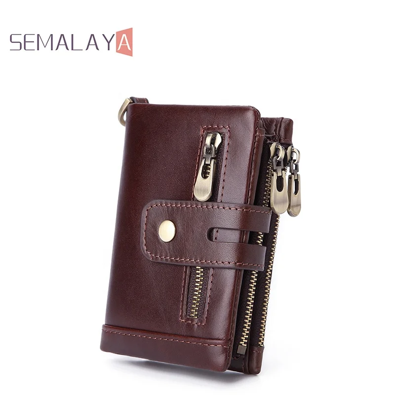 

genuine vintage leather wallet rfid blocking slim wallet zipper for mens, Black/brown