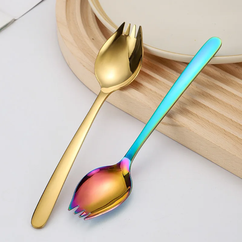 

CHINA OEM FACTORY Fruit Metal Titanium Multifunctional Salad Fork Spoon Knife 304 Stainless Steel Cutlery Flatware