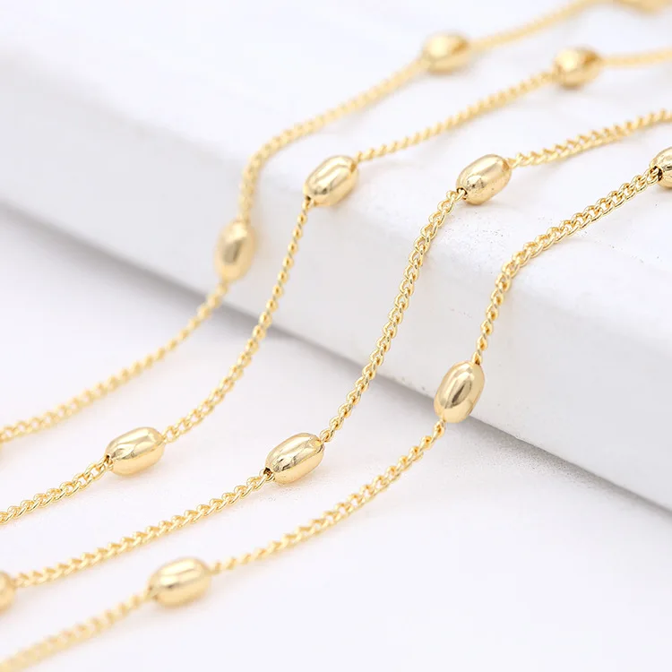 

Factory Wholesale Jewelry Accessories 14 k Gold Plated with 3*5mm Beads Brass Chain