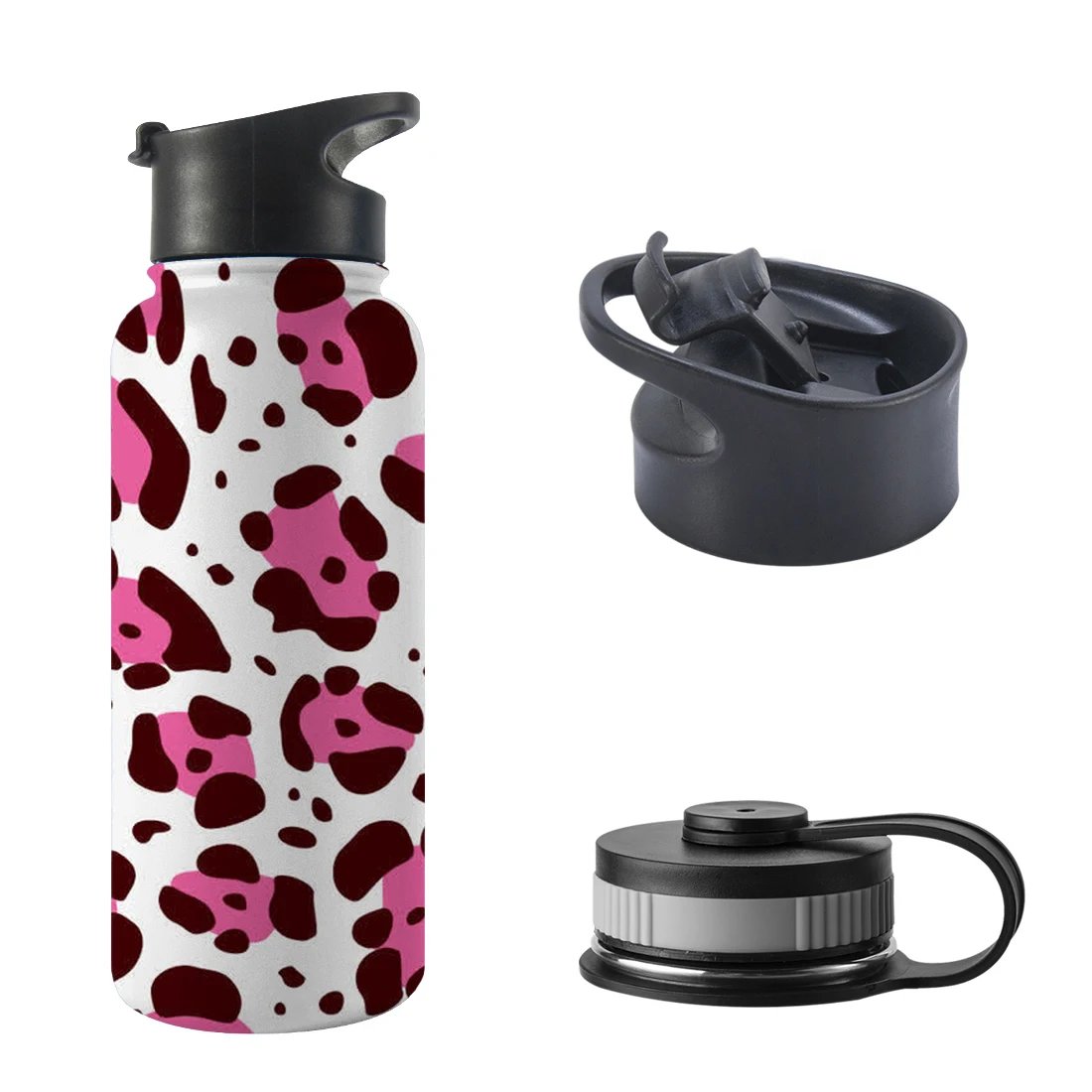 

Leopard print style design popular double wall 304 stainless steel water bottle flask, White pink blue black or customized colors
