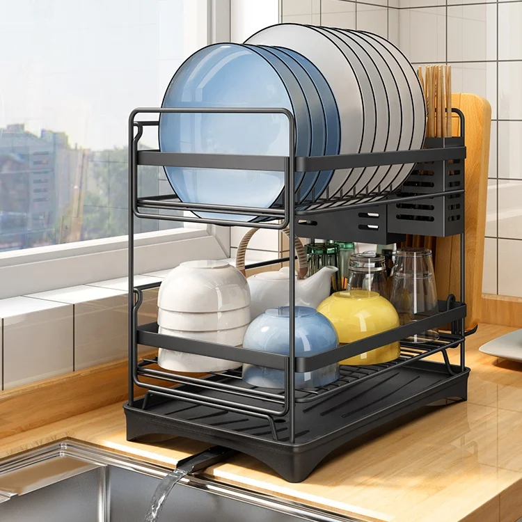 

Japanese style white stainless steel table top drainer racks dish, Black/white