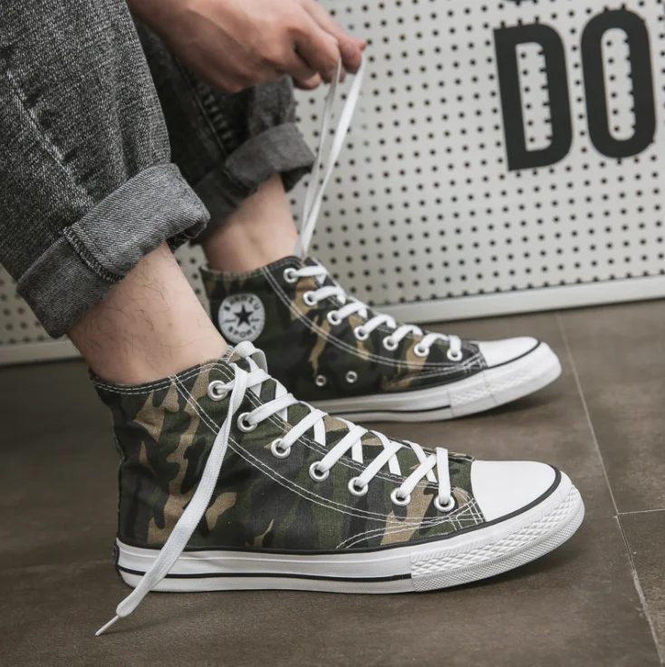 

Men fashion sneakers camouflage print high ankle rubber sole men lovers unisex street school sports canvas board shoes