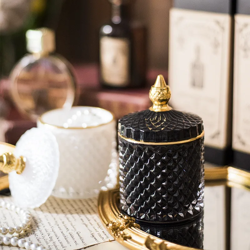 

French Luxury Multi-color Glass Storage Tank Handmade Aromatherapy Bottle Cotton Swab Jewelry Storage Box