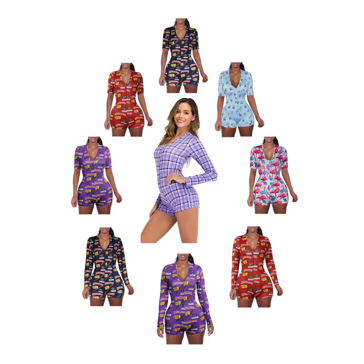 

Custom Printing Women Snap Tight Crotch Thermal Sleepwear Pajamas Onesie Adult, Customized color/as show