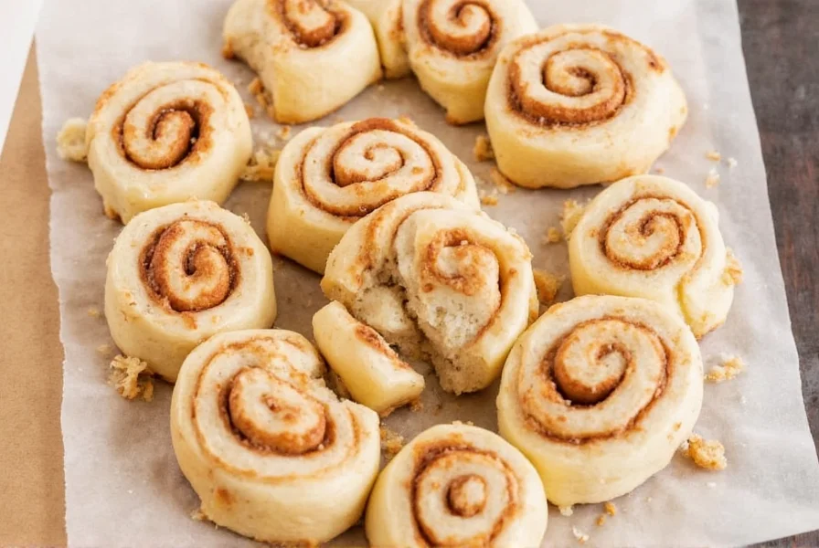 Cinnamon roll dough being sliced with dental floss for clean cuts