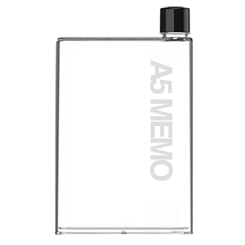 

New product 2020 drink bottles A5 transparent notebook 420ml travel mugs kettle square flat plastic water bottles