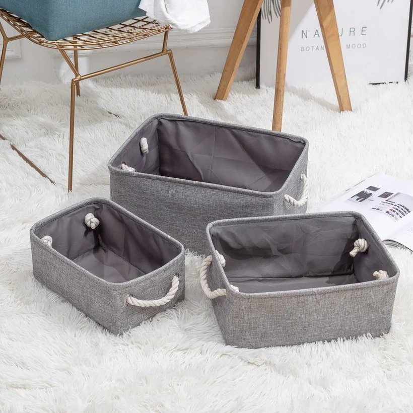 

Foldable Storage Baskets with Strong Cotton Rope Handles Gray Collapsible Storage Bins Works As Baby Toy Storage, Grey