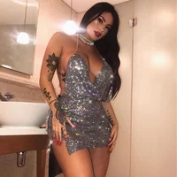 

Sexy Rhinestones Fishnet Dress Crystal Mesh Party Dress Outfit Swimpool Side Rhinestones Dress FD-RMT19005