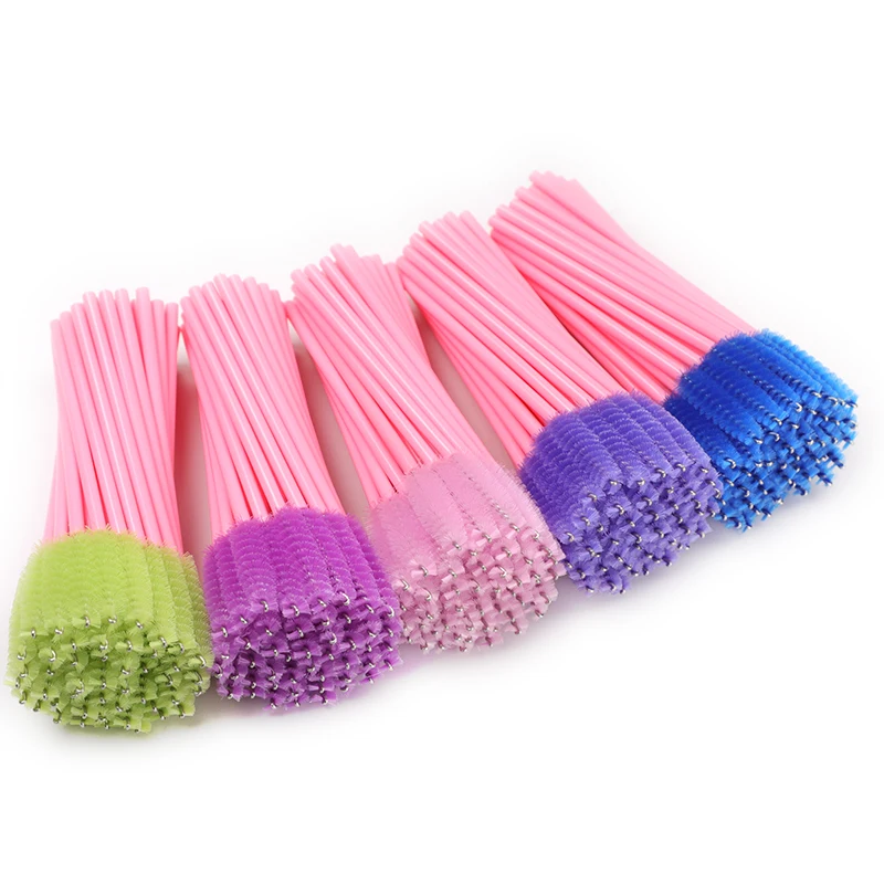 

Private label wand brushes wands gold handle mascara one-off disposable eyelash brushes, Pink, white, black, yellow, blue and grey
