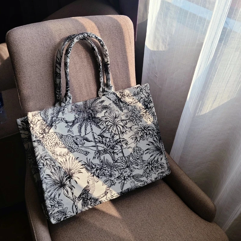 

Luxury Designer Handbag for Women's Fashion Brand Designer Bag Jacquard Embroidery Female Girls Shopper Canvas Tote Shoulder Bag, As picutre