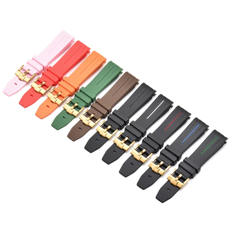 

Waterproof Curved Ending Sport Gold Buckle Silicone Watch Straps 20mm For Man, As photos